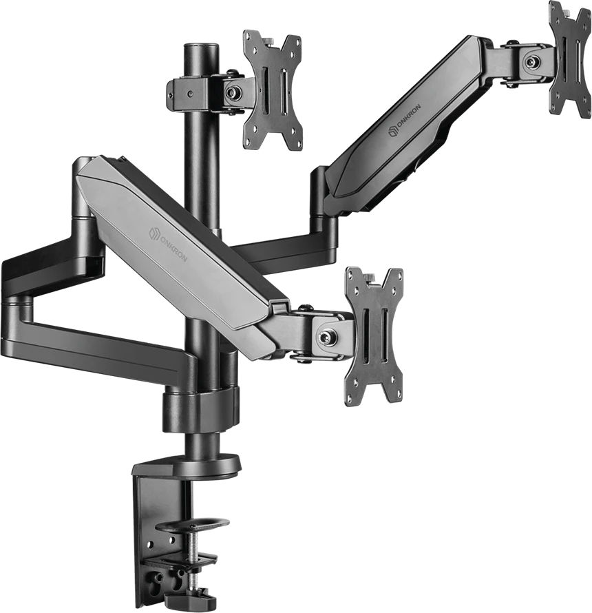 Laikiklis ONKRON Triple Monitorius Desk Mount Stand for 13-32-Inch LCD LED Screens iki 8kg, Juodas