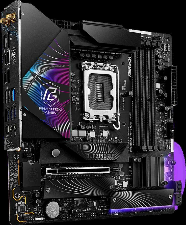 ASROCK MB Desktop Z890 Riptide Wi-Fi S1851, 4x DDR5, 1x PCIe 5.0 x16, 1x PCIe 4.0 x16, 1x PCIe 3.0 x1, 1x Blazing M.2, 4x Hyper M.2, 8x USB-6x3, 8x USB-6x3 USB 2.0, Killer E3100 2,5 GB, 802.11be Wi-Fi 7 + Bluetooth, 1x HDMI, 1x DP 1.4, ATX