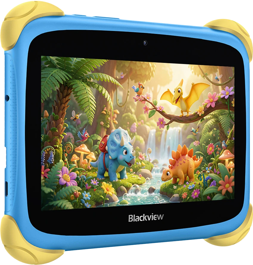 Planšetė Blackview Link 1 Kids Mini WiFi6 7-inch 1024x600 HD+ 60Hz RK3562 2.0Hz 3GB+32GB 3000mAh Cam 2MP 5MP Stylus glass protector Handle Stand design Android 16 Brave Mėlyna