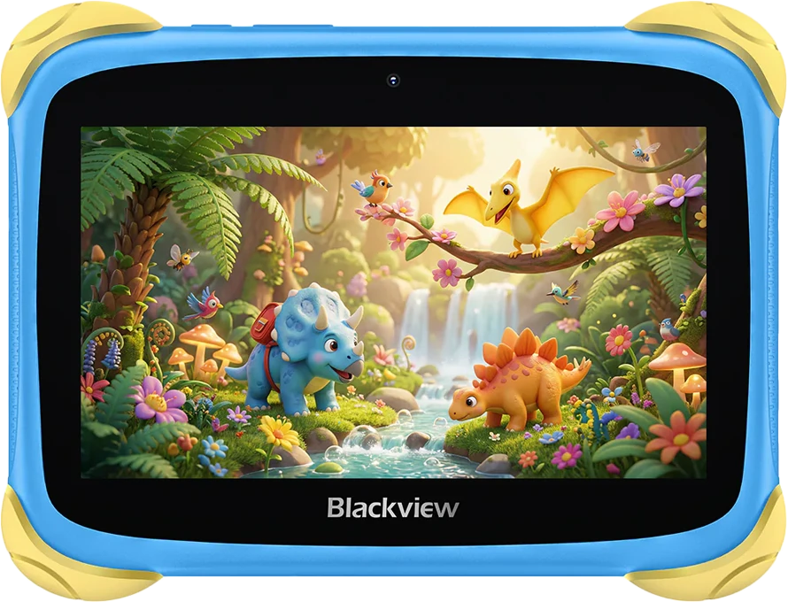Planšetė Blackview Link 1 Kids Mini WiFi6 7-inch 1024x600 HD+ 60Hz RK3562 2.0Hz 3GB+32GB 3000mAh Cam 2MP 5MP Stylus glass protector Handle Stand design Android 16 Brave Mėlyna