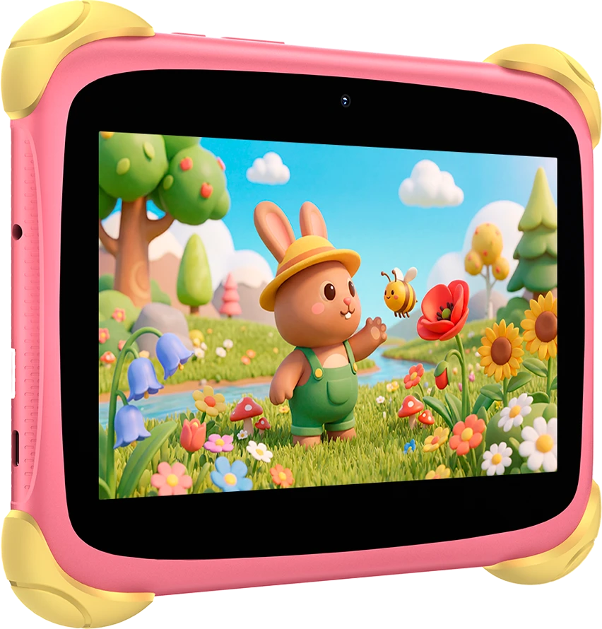 Planšetė Blackview Link 1 Kids Mini WiFi6 7-inch 1024x600 HD+ 60Hz RK3562 2.0Hz 3GB+32GB 3000mAh Cam 2MP 5MP Stylus glass protector Handle Stand design Android 16 Sweet Rožinė