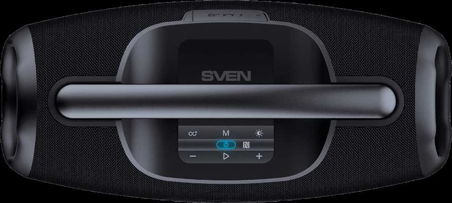 Portable speaker SVEN PS-990, juodas, power output 180W (RMS), TWS, Bluetooth, RGB backlight, Atsparus vandeniui (IPx7), USB, Lithium battery, Baterija life – iki 16 hours