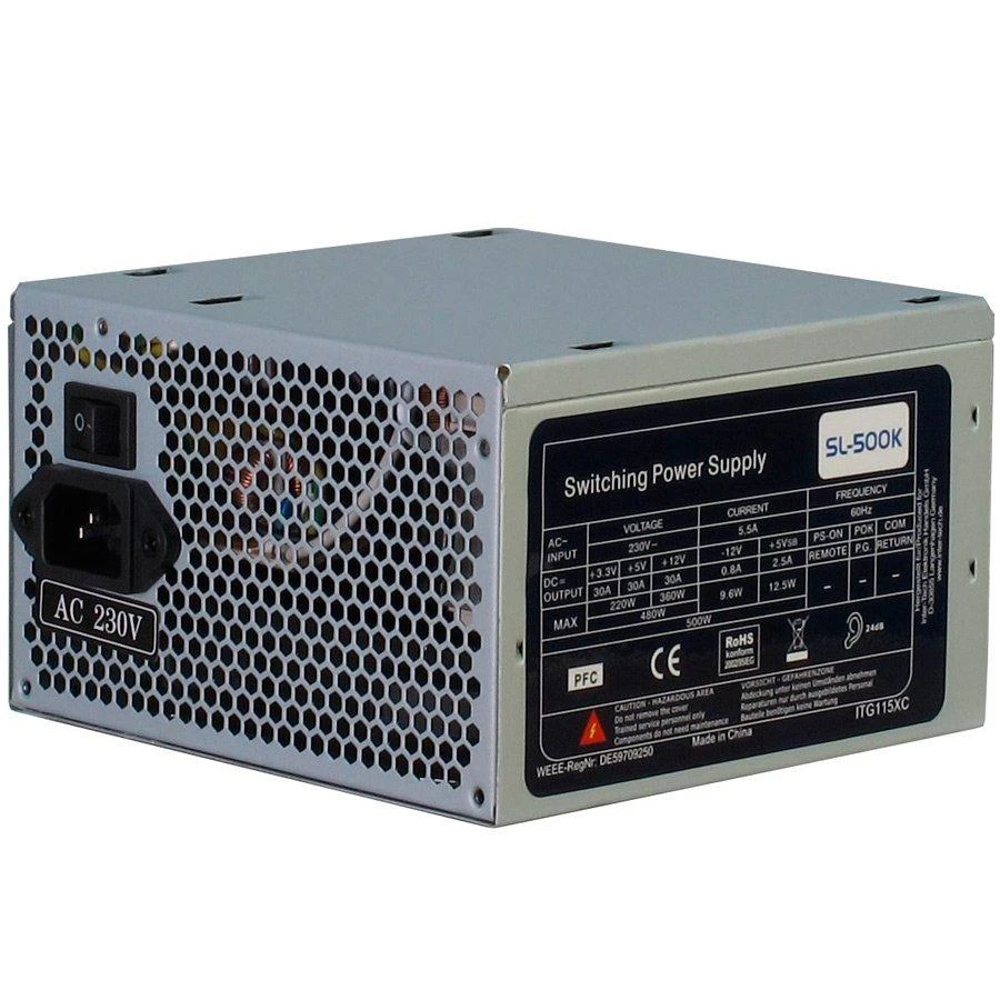 Maitinimo šaltinis INTER-TECH SL-500K, 500W, 120mm ventiliatorius, masinis