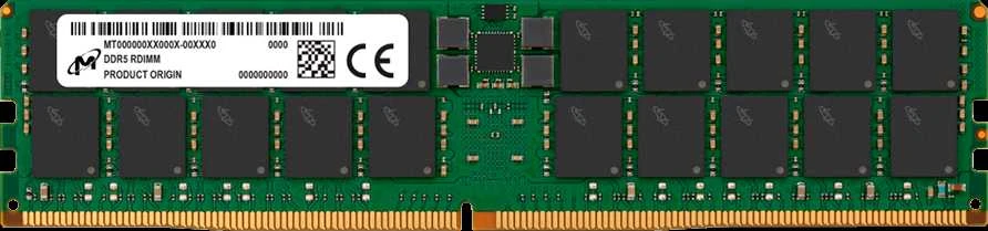 Micron DDR5 RDIMM atminties modulis iš viršaus