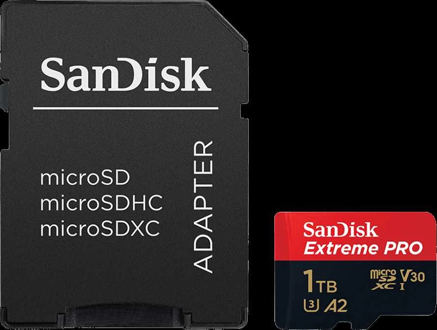 Atminties kortelė SanDisk Extreme PRO Micro SDXC 1TB + SD adapteris + 2 metai RescuePRO Deluxe iki 200 MB/s ir 140 MB/s Skaitymo / rašymo greitis A2 C10 V30 UHS-I U3