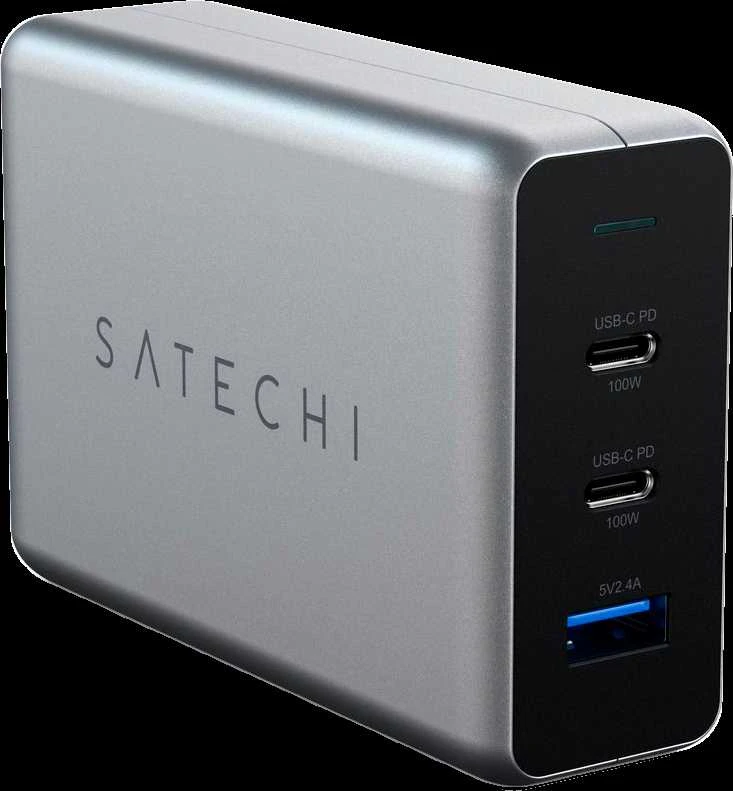 SATECHI 100W USB-C PD Compact Charger- EU ( x2 Type-C / x1 Type-A) (space pilka)