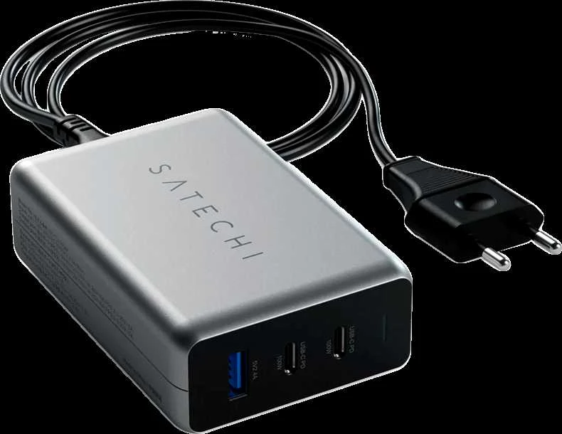 SATECHI 100W USB-C PD Compact Charger- EU ( x2 Type-C / x1 Type-A) (space pilka)