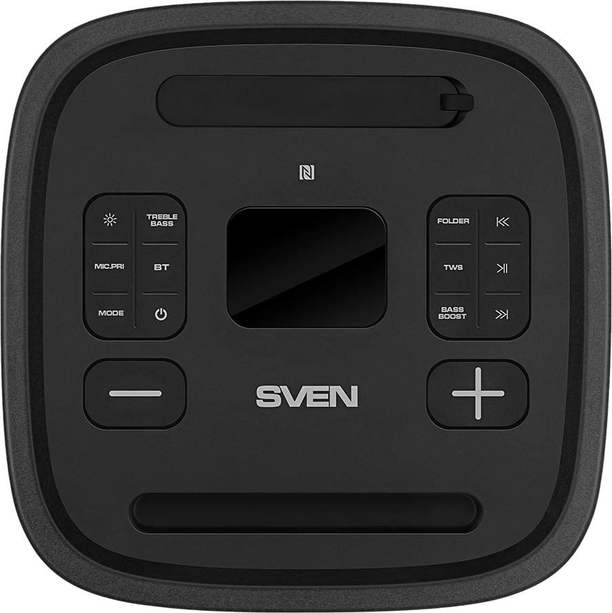 Garsiakalbis vakarėlių dėžutė SVEN PS-1250, juodas (300W, TWS, IPx4, Bluetooth, FM, USB, Micro SD, LED ekranas, 13500mAh)