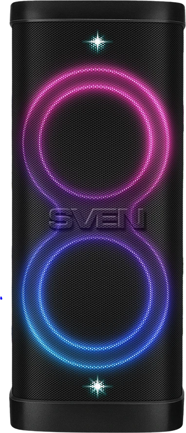 Garsiakalbis vakarėlių dėžutė SVEN PS-1250, juodas (300W, TWS, IPx4, Bluetooth, FM, USB, Micro SD, LED ekranas, 13500mAh)
