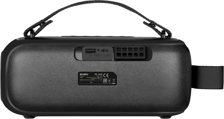 Speaker SVEN PS-255, juodas (12W, Bluetooth, FM, USB, karaoke mic, 3600mAh)