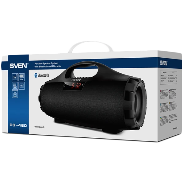 Garsiakalbis SVEN PS-460, juodas (18W, Bluetooth, FM, USB, Micro SD, LED ekranas, 1800mA*h), SV-015237