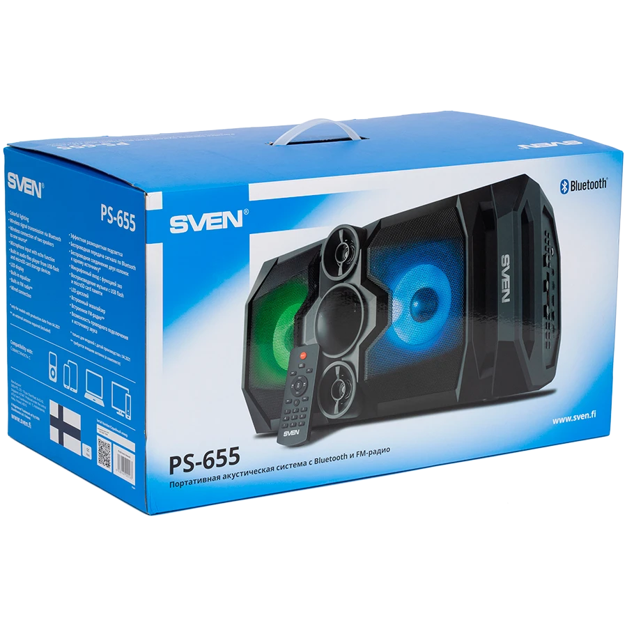 Garsiakalbis SVEN PS-655, juodas (50W, TWS, Bluetooth, FM, USB, Micro SD, LED-ekranas, RC, 2x4400mA*h); SV-020163