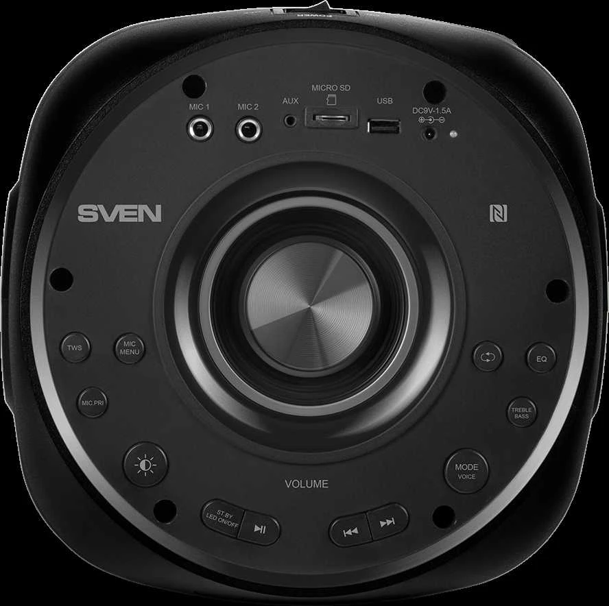 Garsiakalbis SVEN PS-770, juodas (100W, TWS, Bluetooth, FM, USB, Micro SD, LED ekranas, 4400mA*h)