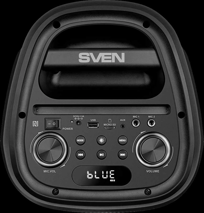 Garsiakalbis SVEN PS-800, juodas (100W, TWS, Bluetooth, FM, USB, Micro SD, LED ekranas, 4400mA*h)