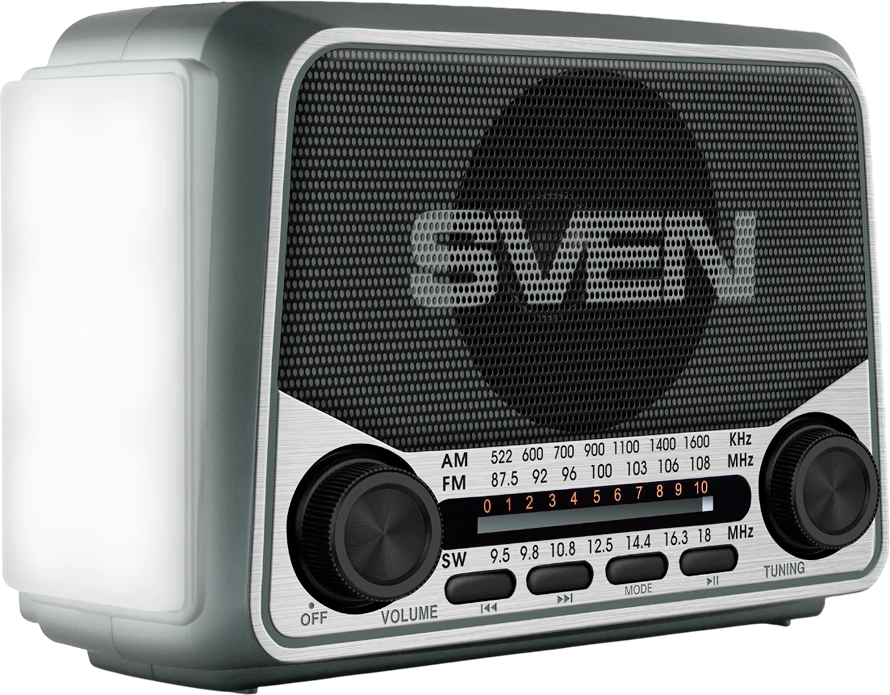 Garsiakalbis SVEN SRP-150, pilkas (3W, Bluetooth, FM/AM/SW, USB, Micro SD, žibintuvėlis, baterija)