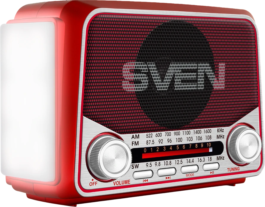 Garsiakalbis SVEN SRP-150, raudonas (3W, Bluetooth, FM/AM/SW, USB, Micro SD, žibintuvėlis, baterija)