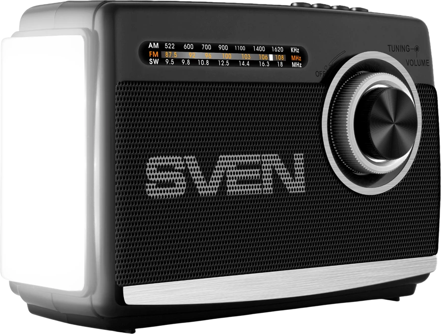 Garsiakalbis SVEN SRP-155, juodas (3W, Bluetooth, FM/AM/SW, USB, Micro SD, žibintuvėlis, baterija)