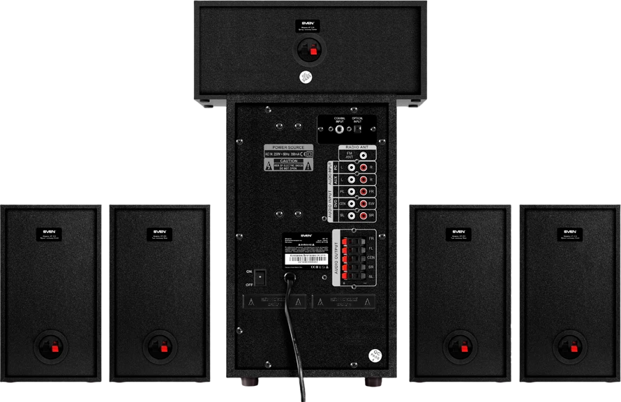 Speakers SVEN HT-210, juodas (125W, Bluetooth, Optical, Coaxial, FM, USB/SD, Ekranas, RC unit)