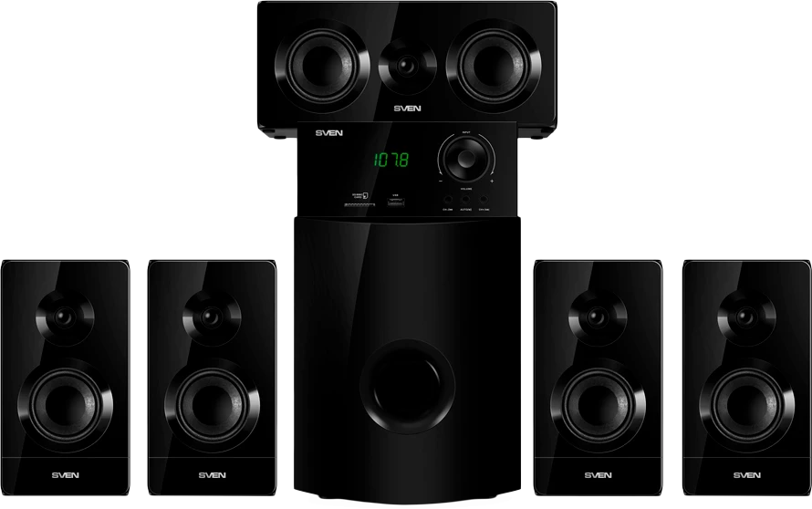 Speakers SVEN HT-210, juodas (125W, Bluetooth, Optical, Coaxial, FM, USB/SD, Ekranas, RC unit)