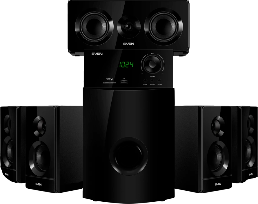 Speakers SVEN HT-210, juodas (125W, Bluetooth, Optical, Coaxial, FM, USB/SD, Ekranas, RC unit)