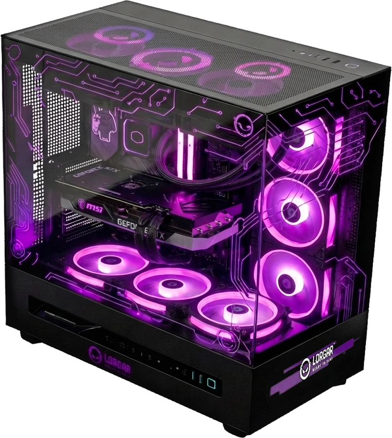 Stacionarus kompiuteris LORGAR PRO P401 - AMD 7800X3D 8C/16T, 360 AIO, NVIDIA RTX 5070Ti 16GB, 32GB@6400mhz, 2TB SSD NVME, 850W PSU, Juodas, 3Y