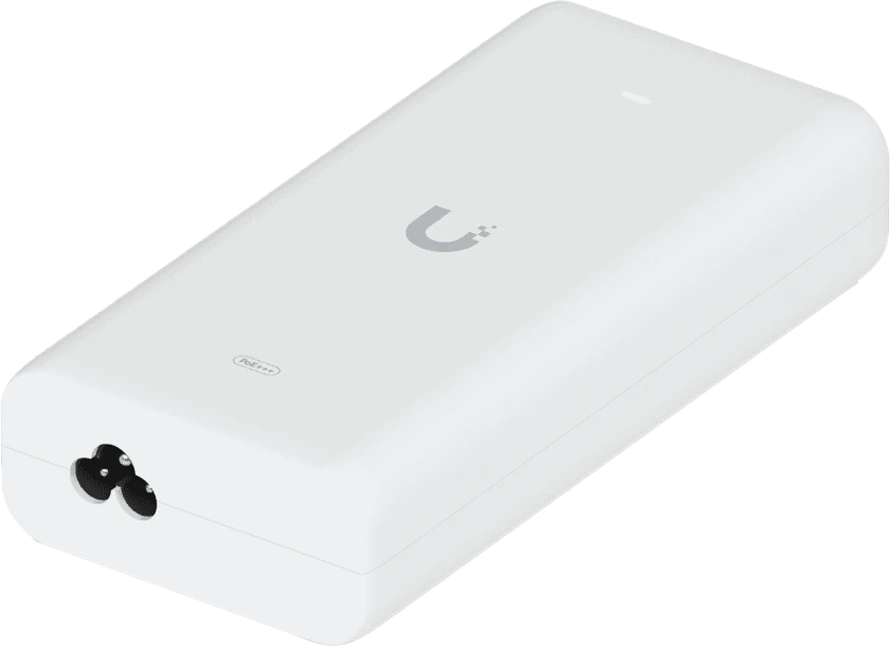 Ubiquiti UniFi 10G PoE+++ Adapteris (90W), can power UniFi PoE+++ devices, reduce dependency on PoE switch power, and provide a Multi-Gigabit LAN connection, Contains RJ45 data input, AC cable with earth ground, and PoE+++ output