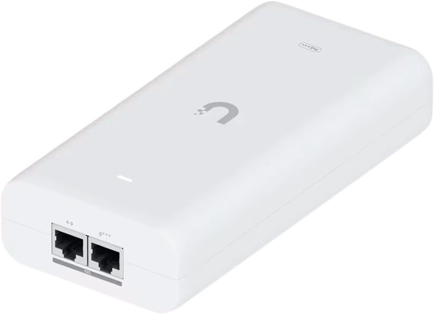 Ubiquiti UniFi 10G PoE+++ Adapteris (90W), can power UniFi PoE+++ devices, reduce dependency on PoE switch power, and provide a Multi-Gigabit LAN connection, Contains RJ45 data input, AC cable with earth ground, and PoE+++ output