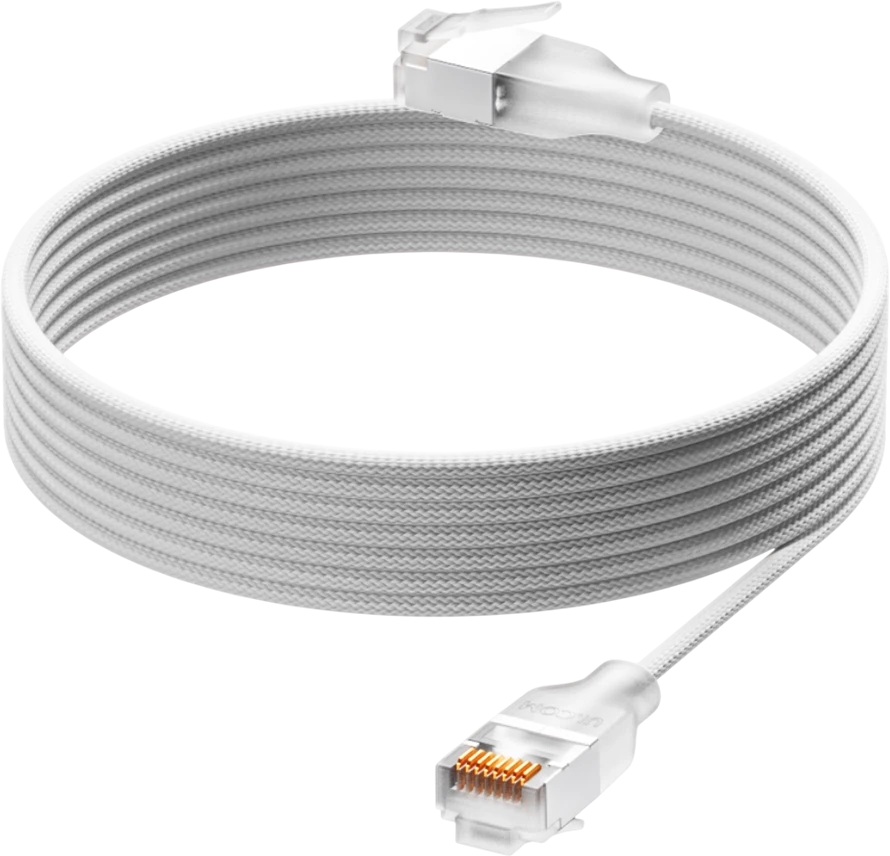Ubiquiti UniFi Premium Komutacinis kabelis UACC-Cable-Patch-EL-C6A-2M-W Ultra-thin braided patch cable, designed and optimized for 10 GbE networking, Translucent booted RJ45 for optimal Etherlighting