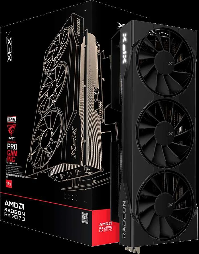 Vaizdo plokštė. XFX Swift RX 9070 3 ventiliatorių žaidimų rinkinys, 16 GB