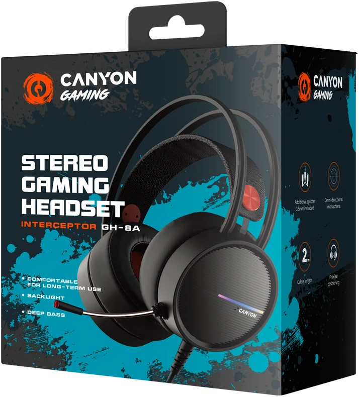Žaidimų ausinės Canyon GH-8A, Juodos spalvos