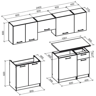 Halmar Virtuvės komplektas DARIA 240 ąžuolas craft/antracitas