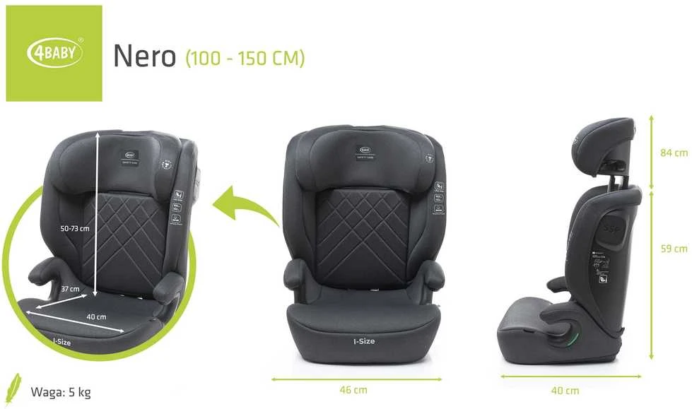 4Baby autokėdutė NERO 100-150CM tamsiai pilka I-SIZE