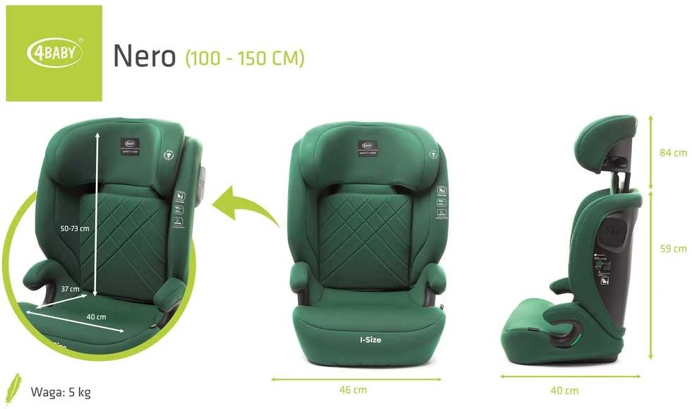 4Baby autokėdutė NERO 100-150CM tamsiai žalia I-SIZE