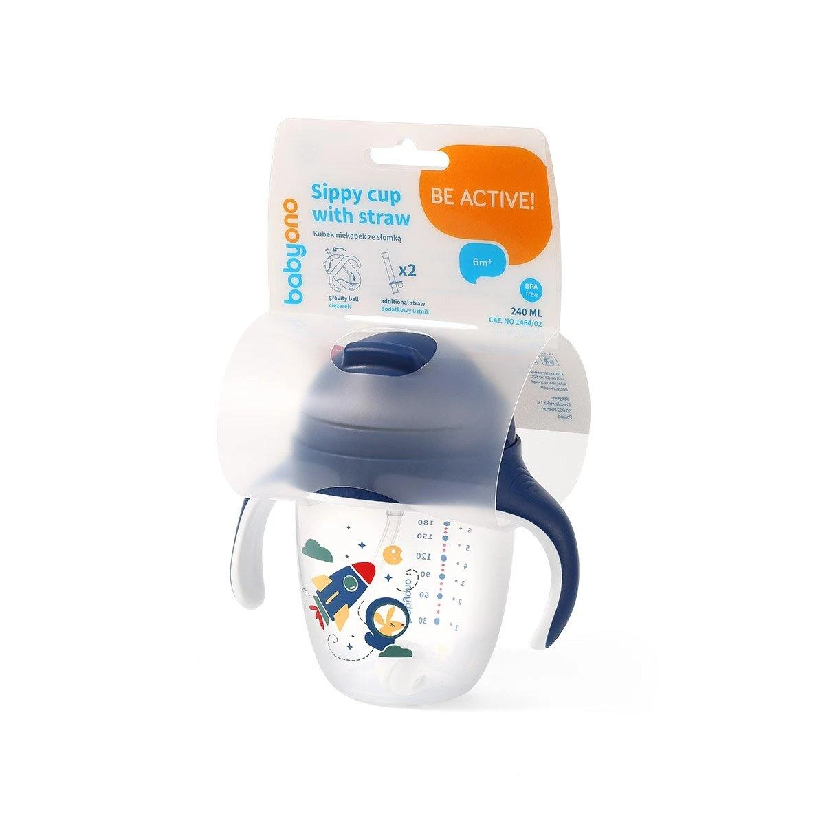 Baby Ono BabyOno neišsiliejantis puodelis, mėlynas, 240 ml, 1464/02