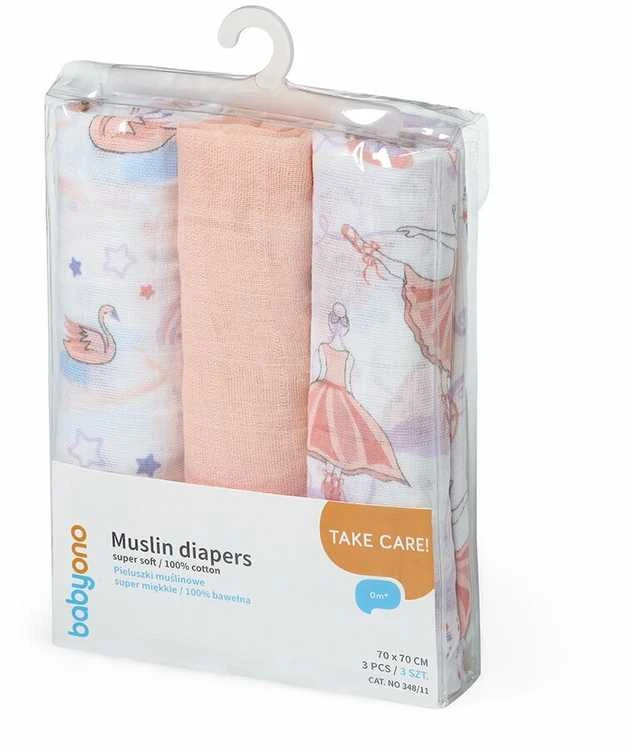 Baby Ono BabyOno vystyklai medvilniniai 3 vnt rožiniai 348/11