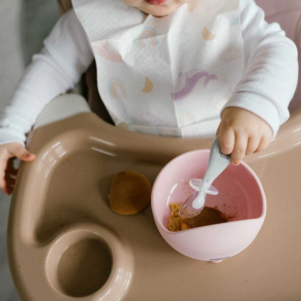 Baby Ono Babyono silikoniniai šaukšteliai 2vnt oranžinis violetinis 784/01