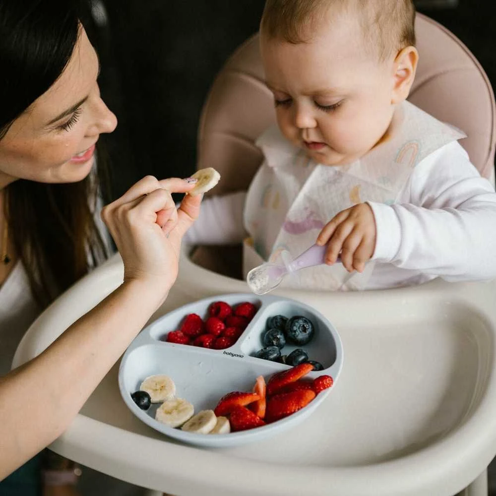 Baby Ono Babyono silikoniniai šaukšteliai 2vnt oranžinis violetinis 784/01
