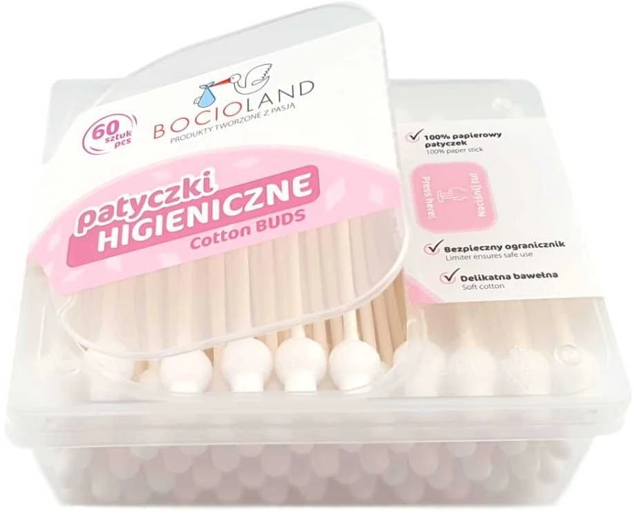 Bocioland krapštukai ausims vaikiški saugus medvilniniai 60 vnt BL159