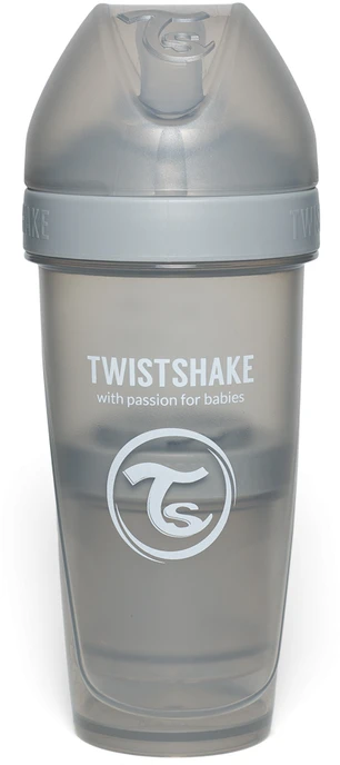 Pilkas 330ml Twistshake antikolikinis buteliukas su dangteliu