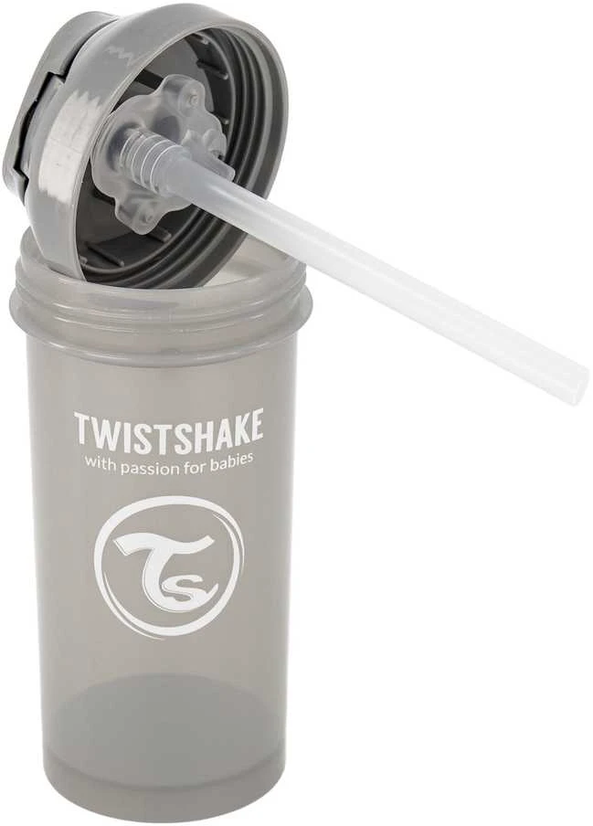 Twistshake gertuvė su šiaudeliu nuo 6mėn., 360 ml, pilka 78680