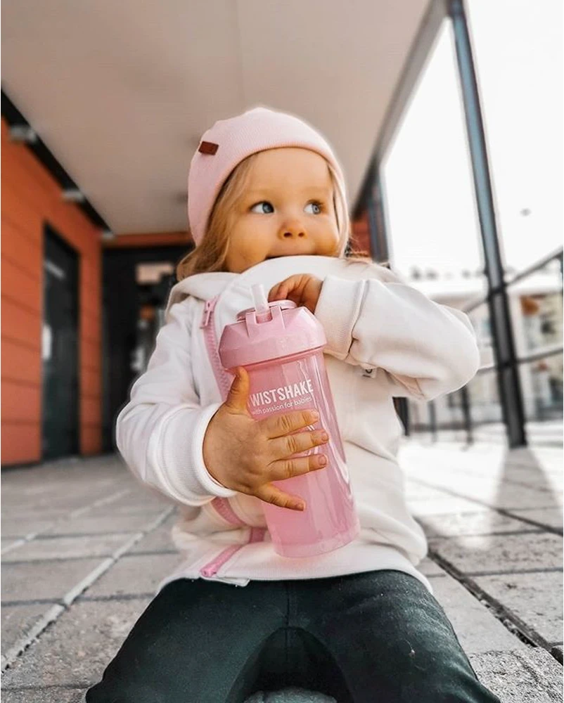 Twistshake gertuvė su šiaudeliu nuo 6mėn., 360 ml, rausva 78588