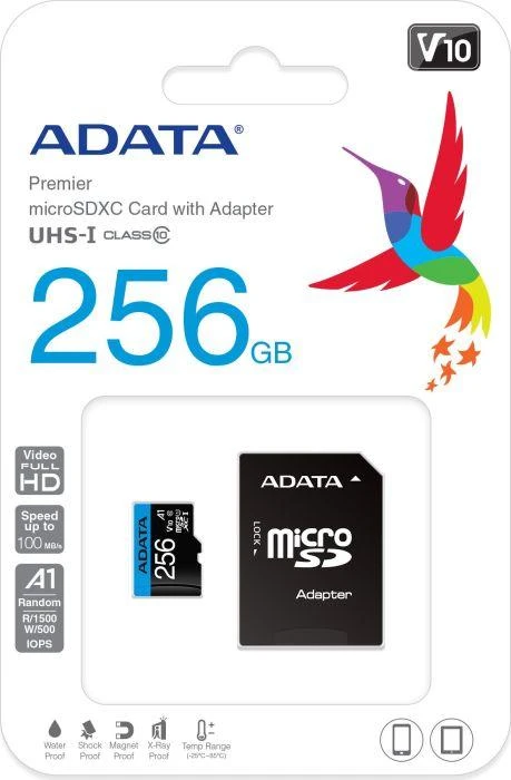 ADATA 256GB Premier Micro SDHC, R/W iki 100/25 MB/s, su adapteriu