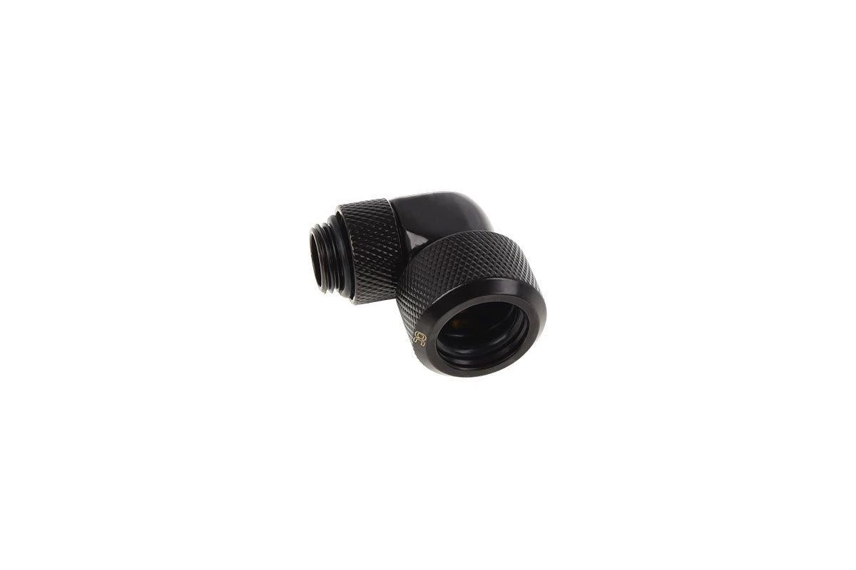 Alphacool Eiszapfen connector 90 degrees G1/4 inch female thread to 16mm outer diameter hard tube – juodas