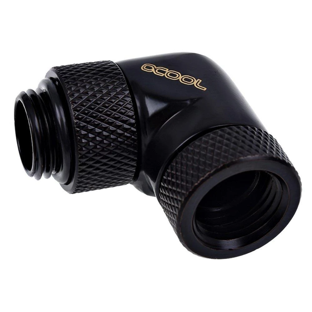 „Alphacool“ kampinis adapteris, 90 laipsnių pasukamas, G1/4 lizdas į G1/4 kištuką, juodas