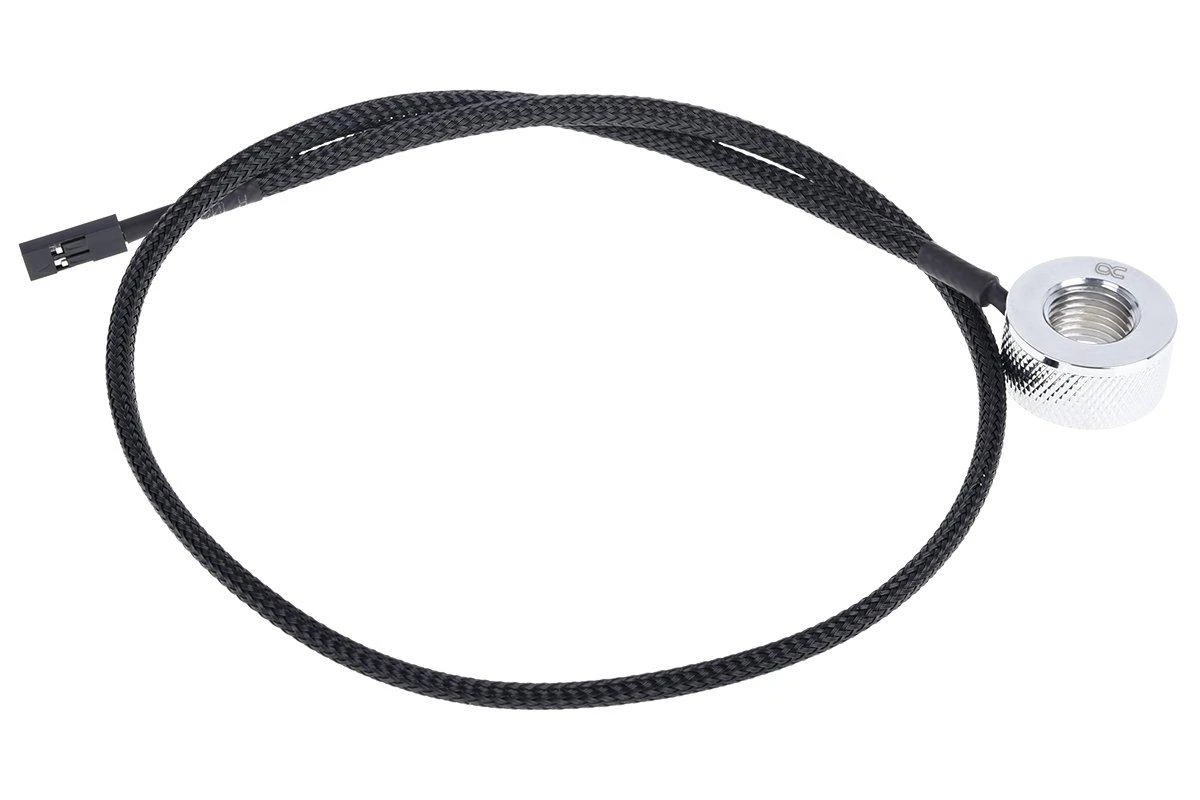 Alphacool Eiszapfen temperatūros jutiklis G1/4 vyriškas/vyriškas su moterišku adapteriu – chromas