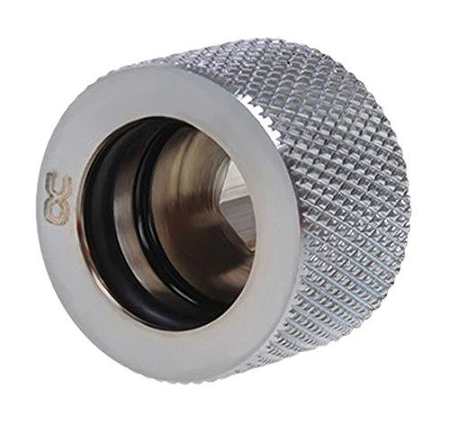 „Alphacool HT“ tiesus jungtis su G1/4 colio vidiniu sriegiu ir 16 mm išorinio skersmens kietu vamzdžiu, blizgus ir rievėtas.