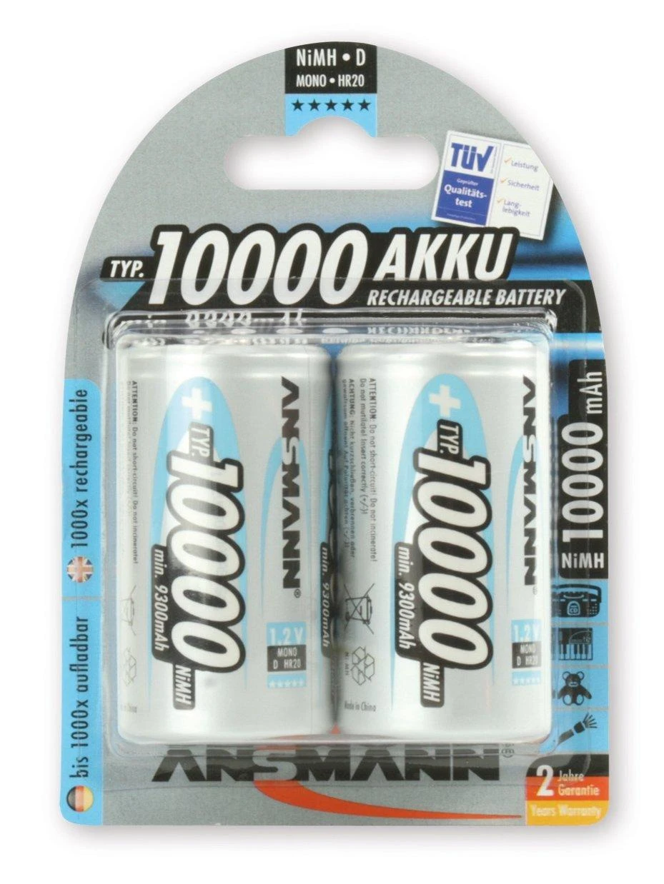 Ansmann 10000 mAh D tipo baterijos pakuotėje