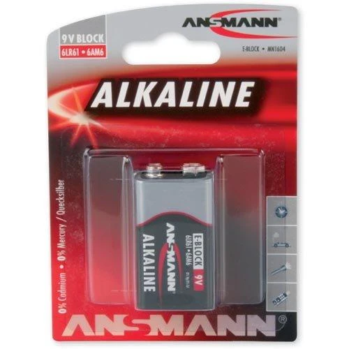 Šarminė baterija 6LR61 (1604, 6F22, 522) 9V 500mAh ANSMANN