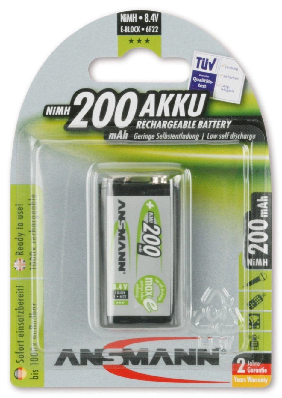 Ansmann 8.4V 200mAh 6F22 akumuliatorius pakuotėje