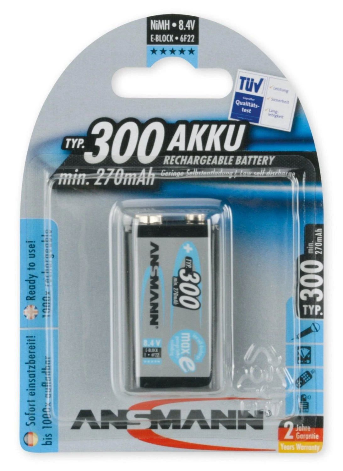 Ansmann 8.4V 300mAh akumuliatorius gamyklinėje pakuotėje